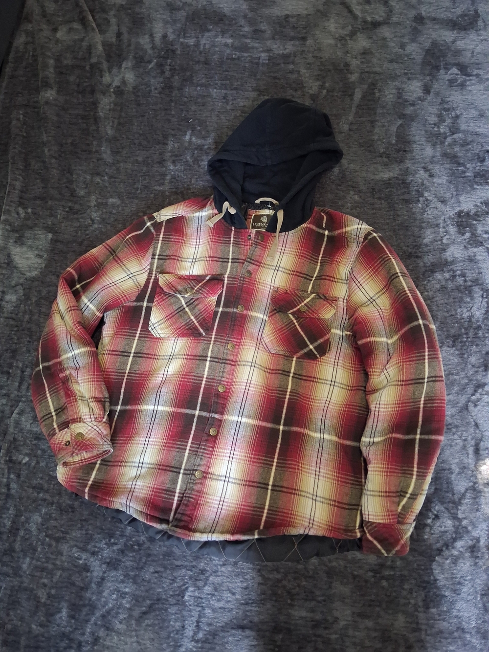 Legendary Outfitters Men’s XL Hooded Lined Flannel Insulated Jacket Red/Plaid